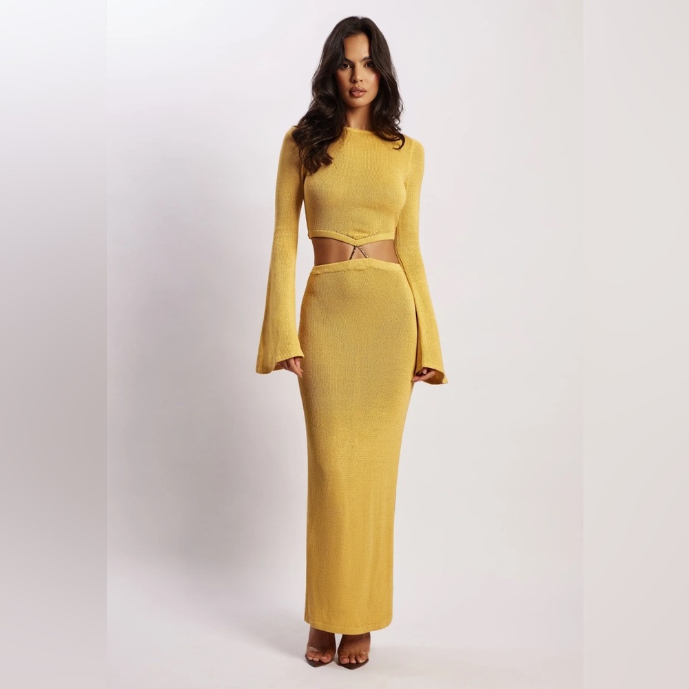 Meshki Anna Flare Sleeve Knit Dress Yellow